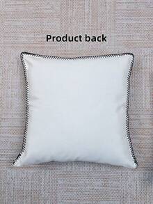 1 件简约白色背景豹纹印花边装饰枕套 - 米色 - 查看 5