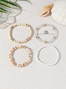 4-Piece Creative Wooden Beads & Rice Beads Bracelet Set - Beige - View 4