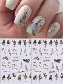 3 stuks zelfklevende 3D-bladnagelstickers met glitter, bloemen, gouden bladeren en vlinders. Y2K Fantasy Design-nagelstickers, manicure-stickers en nageldecoratie.