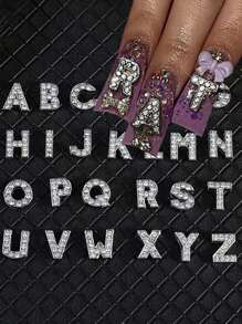 26Pcs 8Mm English Letter Rhinestone Alloy Nail Art Decorations, Diy Jewelry Accessories, Suitable For Perforated Shoes, Phone Cases, Bracelets, Phone Straps, License Plate Keychains, Jewelry Findings Nail Supplies Nails Nail Charms Nail Gems