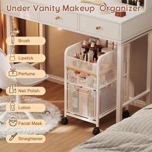 Rolling Makeup Cart Organizer With 2 Drawers, Narrow Floor Skincare Organizers, Vanity Organizer Cosmetics Display Cases Holder For Skin Care Nail Polish Perfume Makeup Brush, White - 白色 - 查看 8
