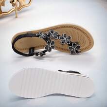 Sandalias planas con tira en el tobillo y punta abierta con diamantes de imitación para mujer. Añade brillo a tus sandalias planas con punta abierta y diamantes de imitación. H-Sandra - Negro - Ver 4
