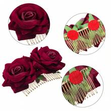 1 Piece Women's Rose Hair Clip Rose Side Comb Flamenco Flower Day Of The Dead Costume Mexican Wedding Party Mother's Day Hair Accessory - 1 miếng màu đỏ - Xem 5