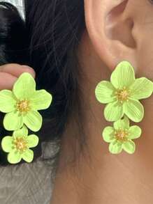 1 Pair Fashionable Chic Versatile Minimalist Fresh Five-Petal Flower Double Layer Earrings, Suitable For Women's Party And Daily Wear