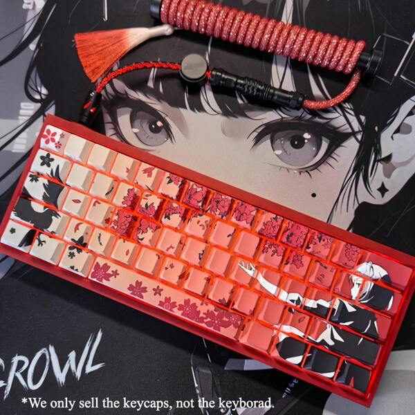 Set de teclas Sakura Anime - Teclas PBT, diseño traslúcido retroiluminado, caja de almacenamiento, compatible con teclados mecánicos y Wooting, se ajusta a teclados de 61/64/68/87/96/104/108 teclas, accesorios de teclado de anime | Diseño con tema Sakura | Material PBT duradero, accesorios de anime