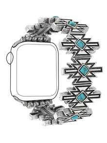 1 pieza Brazalete de estilo bohemio compatible con la correa del de 38 mm, 40 mm, 41 mm, 42 mm, 44 mm, 45 mm y 49 mm, con diseño de parches retro, relámpago y turquesa, regalo perfecto para San Valentín, uso diario u ocasiones especiales, compatible con Series Ultra 1, 2, S10, SE, 9, 8, 7, 6, 5, 4, 3, 2, 1 - Plateado - Ver 2