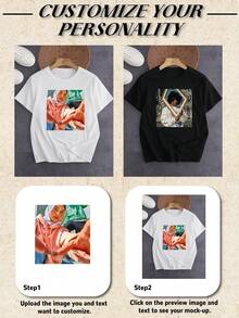 Camiseta personalizada con foto impresa para hombre, sube tus propias fotos de parejas, amigos, familia, mascotas, personaliza para cumpleaños, aniversario, San Valentín, ocasiones de fiesta, camiseta de manga corta y cuello redondo, cómoda y casual para primavera/verano, idea de regalo para él, camiseta blanca de manga corta y corte holgado para primavera y verano - Negro - Ver 4
