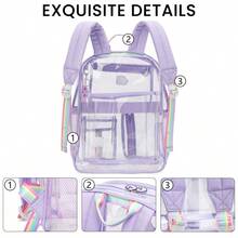 Clear Backpack Heavy Duty PVC Transparent Backpacks Stadium Approved School Book Bag Purple - Purple - View 5