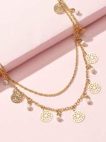 1pc Fashionable Gold Plated Double Layer Anklet, Summer Essential - Yellow Gold - View 8