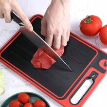 4 In 1 Multifunctional Double-Sided Defrosting Tray Chopping Blocks Wheat Straw PP Aluminium Alloy Knife Sharpener Cutting Board
