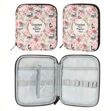 花花编织工具配件手拿包，毛衣编织工具包收纳袋，DIY棒针印花收纳袋，用于钩针剪刀和其他编织工具