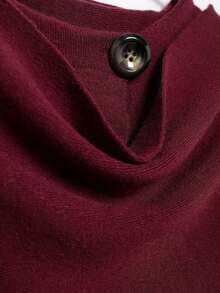 DEEKA Herbst/Winter neue lässige Schal-Poncho-Stil Rundhals Langarm kurze gestrickte Strickjacke - Bordeaux - Übersicht 9