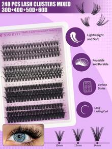 40D-100D Faux Mink Eyelashes, 456/432 Pieces/Cluster, 0.07mm D Curl, 10-14mm Mixed Natural Style 3D Russian Thick Individual Eyelash Extensions, Makeup Tools - D - 查看 3