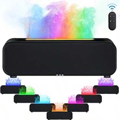 Gzvxuny Essential Oil Diffuser With Flame Effect, 7 Colours LED Lights Humidifier With Remote Control, Aromatherapy Diffuser, Timer Function And Automatic Shut-Off Without Water