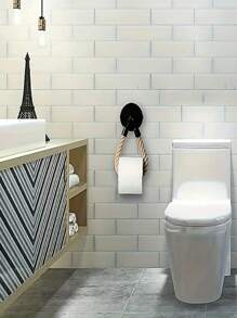 1 Stück polierter Metall- und Stoff Selbstklebender Wandmontierter Toilettenpapierhalter, mit Kordel Design - Einfache Installation, modisches Badaccessoire, für Handtücher oder Toilettenpapier, rustikale Heimdekoration | Strapazierfähige Konstruktion, Wandmontierter Toilettenpapierhalter