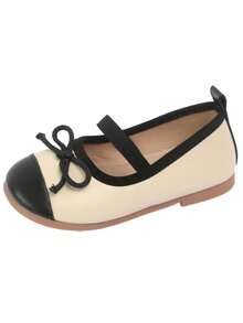 1 Pair Girl's Color Block Bow Elastic Band Retro Sweet Casual Flat Slip-On Shoes, Anti-Slip Breathable, Suitable For All Seasons