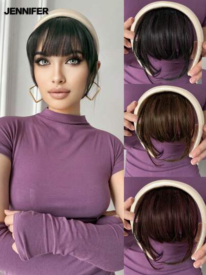 JENNIFER 6 Inches Leather Headband(Colorful Braided Headband) Hair Clip In Extensions Natural Fringe S Clip In Front Neat One Piece Straight Women Hairpiece Suitable For Fashionable Ladies To Wear Daily(Four Hair Colors To Choose From)