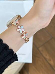 1 Stück bunte Roségold Blume mit fünf Blütenblättern Metallband kompatibel mit Band 38mm 40mm 41mm 42mm 44mm 45mm 46mm 49mm, Damen Fashion Armband Stil, geeignet für Series Ultra S10/9/8/7/6/5/4/3/2/1 Smartwatch (Uhr nicht enthalten), bestes Geschenk für Freundin und Freunde
