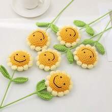 5PCS Handmade Crochet Sunflower, Eternal Artificial Woven Sunflower Flowers, Knitted Simutation SunFlowers, Preserved Flower, Best Gift For Birthdays, Weddings, Graduations, Father's Day & ,Teacher's Day. Suitable For Home Decor In Restaurant, Living Room, Bedroom,Holiday Gift & Party Decoration. - Orange - View 15
