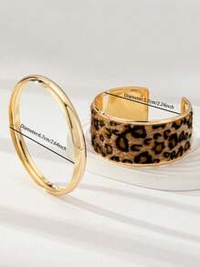 2 Pcs Animal Leopard Print Decor Metal Cuff Bangle Bracelets Set , Fall Winter Stacked Bracelet Jewelry For Women