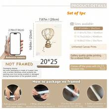 1件/3件/套婴儿房装饰画。动物历险记婴儿墙面艺术套装 - 水彩动物印花、热气球印花、猫咪飞机印花、月亮和云彩背景、柔软彩旗细节、婴儿房墙面装饰