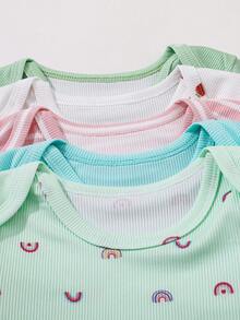 Set de 5 piezas de bodys casuales con estampado de triángulos lindos para bebé y niña pequeña, para primavera/verano - verde menta - Ver 3