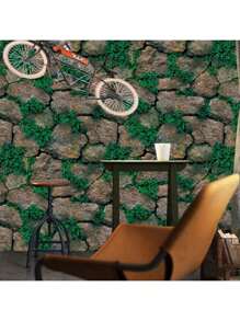 1 Roll Of Rural Style Stone Crevice Grass Contact Paper Can Be Peeled And Pasted With Vinyl, Waterproof And Detachable, Suitable For Home Decoration And Furniture Renovation, Suitable For Bedroom, Living Room, Bathroom, TV Background Wall Decoration