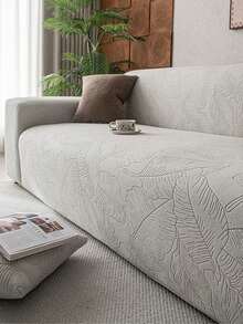 1pc Plush Fabric High Stretch Sofa Cover, Banana Leaf Pattern, All-Season Anti-Slip, Minimalist Modern Style, Machine Washable, Pet-Friendly Sofa Protector, Fits 1/2/3/4-Seater Sofas, Living Room Decor - Light Grey - View 4