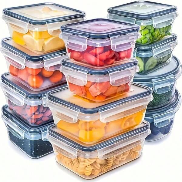 Juego de 24 contenedores de almacenamiento de alimentos hermético - Tapas con cierre a presión fácil, 12 cajas y 12 tapas - Para picnics, campamentos, oficina y escuela, mantenga sus alimentos frescos y organizados, regalo de Navidad, entrega desde almacén local