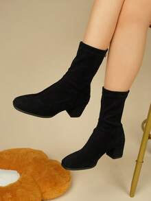 1 Paio di Stivaletti alla Caviglia Casual e Comodi da Donna con Cerniera sul Retro, Stivaletti alla Caviglia  Casual da Donna per Vacanze, Stivaletti alla Caviglia da Donna per Autunno/Inverno - nero - Visualizzare 2