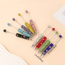 5pcs Luxury Flash Artificial Diamond Heavy Industry Gemstone Beaded Ballpoint Pen Diy Material Package Diy Pen Silicone Beads Focus Beads Jewelry Accessories Toys Stationery Creative Crafts - Multicolor - View 6