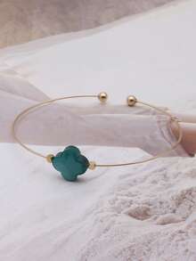 1 brazalete de acero inoxidable para mujer de moda con diseño abierto de piedra natural - geometría - Ver 43