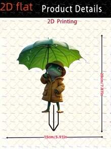 1pc 2D Cute Frog Garden Logo - Durable Animal Theme Outdoor Garden Decoration, Yellow Raincoat And Green Leaf Umbrella Design, Multi Functional Floor Mounted Outdoor Decoration, Suitable For Christmas, Teacher's Day, Thanksgiving Gifts, Fun Tadpole Garden Decoration, Lightweight Weather Artwork, Seasonal Decoration, Exclusive For Nature Enthusiasts,