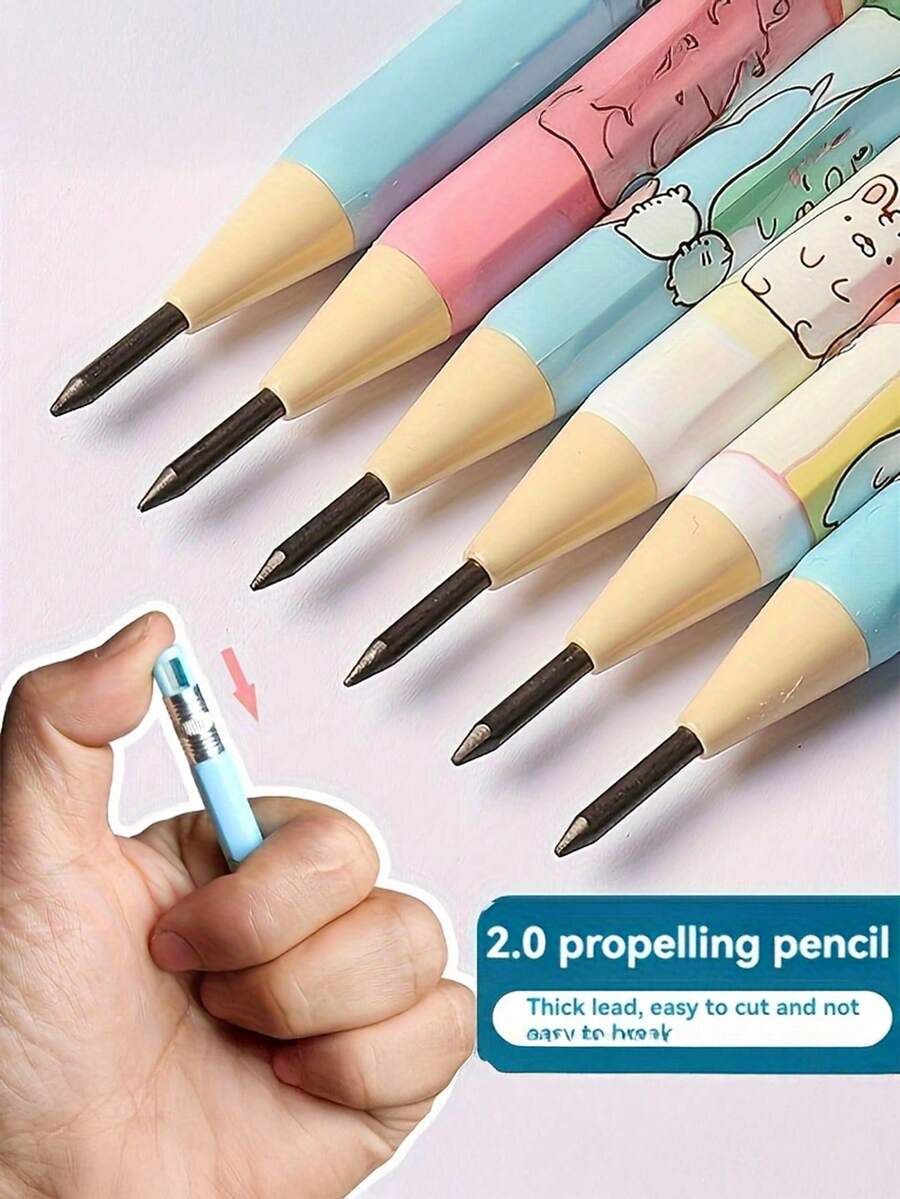 5/10pcs Random Color 2B Mechanical Pencil 2.0mm Thick Refillable Press-Type Pencil For Continuous Writing, Replaceable, Back To School - Multicolor - View 1