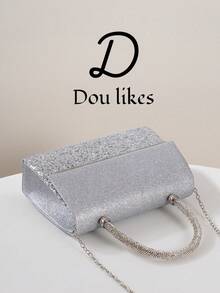 Women's Formal Party Clutch, Fashionable Glitter Silver Handbag, Large Capacity Wallet, Decorated With Luxury Metal Hardware, Sequin Patchwork Design, Perfect For Weddings, Parties, Celebrations, Galas, Birthday Gifts, Valentine's Day Gifts, Balls And Formal Events