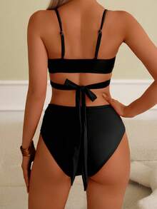 2pcs Women's Fashion Bikini Set, Swimsuit Top And Bottom, Casual Vacation