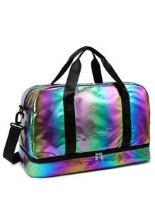 Sac de sport iridescent brillant, avec compartiment à chaussures et poches de rangement humide/sec pour femmes et hommes. Sac de voyage fourre-tout de grande capacité pour femmes