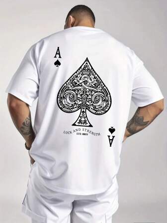 100% Cotton T-Shirt, Men's Top, Spades A Poker | Men's Pattern Printed T-Shirt | Retro Nostalgic | Perfect For Outdoor Activities In Summer