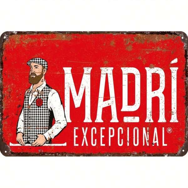 1pc Vintage Metal Tin Sign - "Madri Bar", Bar Decor Accessory, Suitable For Home Bar Or Outdoor Garden Bar Wall Hanging Plaque Gifts For Men, Retro Metal Bar Sign, Random Hole Style