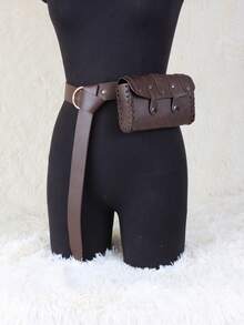 2 件万圣节中世纪复古腰带和 PU 腰包套装男女通用蒸汽朋克手机夹文艺复兴服装配饰维京人角色扮演 LARP - A - 查看 4