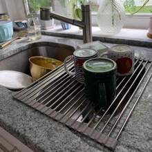 1 pieza, Escurridor de platos enrollable, Rejilla multifuncional de acero inoxidable para sobre el fregadero, Rejilla portátil de acero inoxidable con ruedas, Alfombrilla escurreplatos, Utensilios de cocina