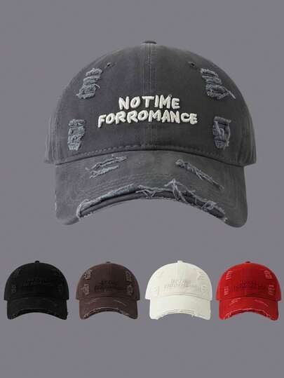 1 件字母 NOTIMEFORROMANCE 刺绣棒球帽，男女通用做旧破洞软顶帽，适合户外遮阳帽，可送朋友或家人