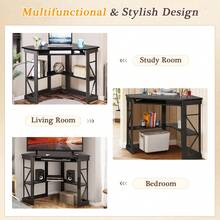 VECELO Triangle Corner Desk 90 Degrees Triangle For Computer, Small Space,Makeup Vanity Desk With Storage Shelves, Writing Desk