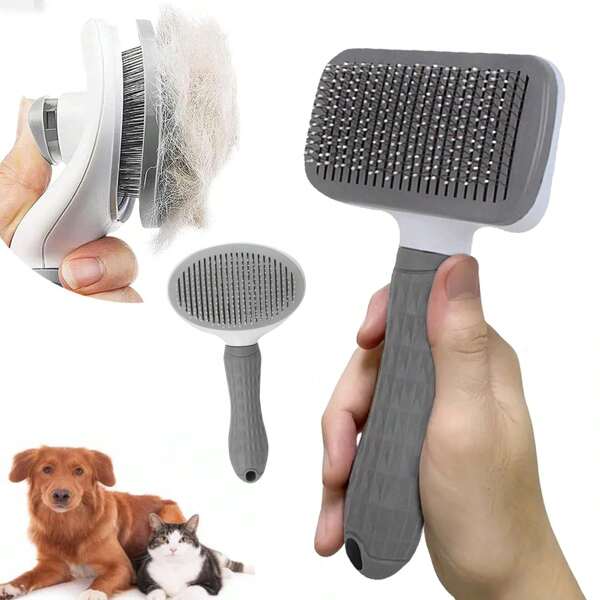 Self-Cleaning Pet Grooming Brush, Suitable For Dogs And Cats - Easy De-Shedding Comb With Soft Bristles, Durable Plastic Handle, Fits All Breeds, Pet Grooming