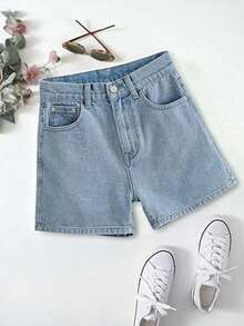 2026 Jean Shorts For Women Basic Wash Stretchy Solid Denim Summer Hot Short Y2k Casual Jorts - Rửa nhẹ - Xem 4