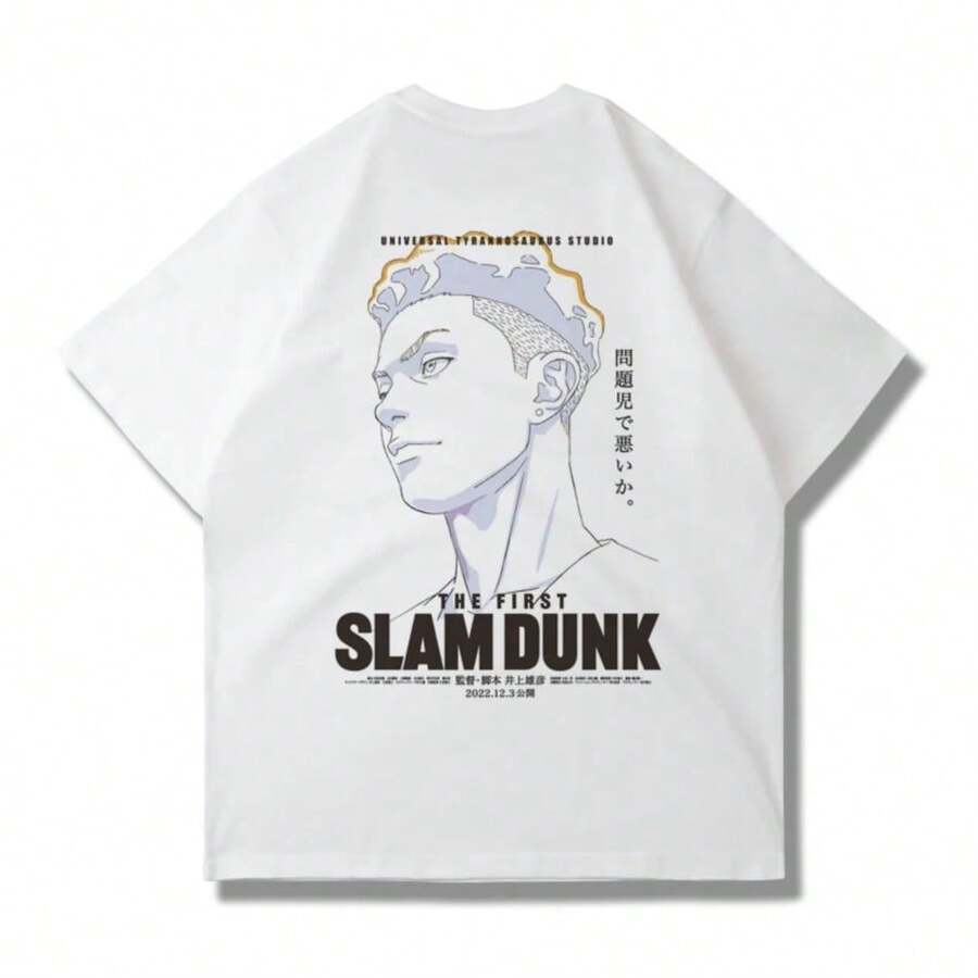 BREATHABLE SUMMER Comfortable Summer Japanese Anime 2025 Slams Dunks Master Big Movie Blockbusters Short SLEEsve T-Shirt Summer Loose 100 Cotton Sakura Ikebana - 白色 - 查看 1