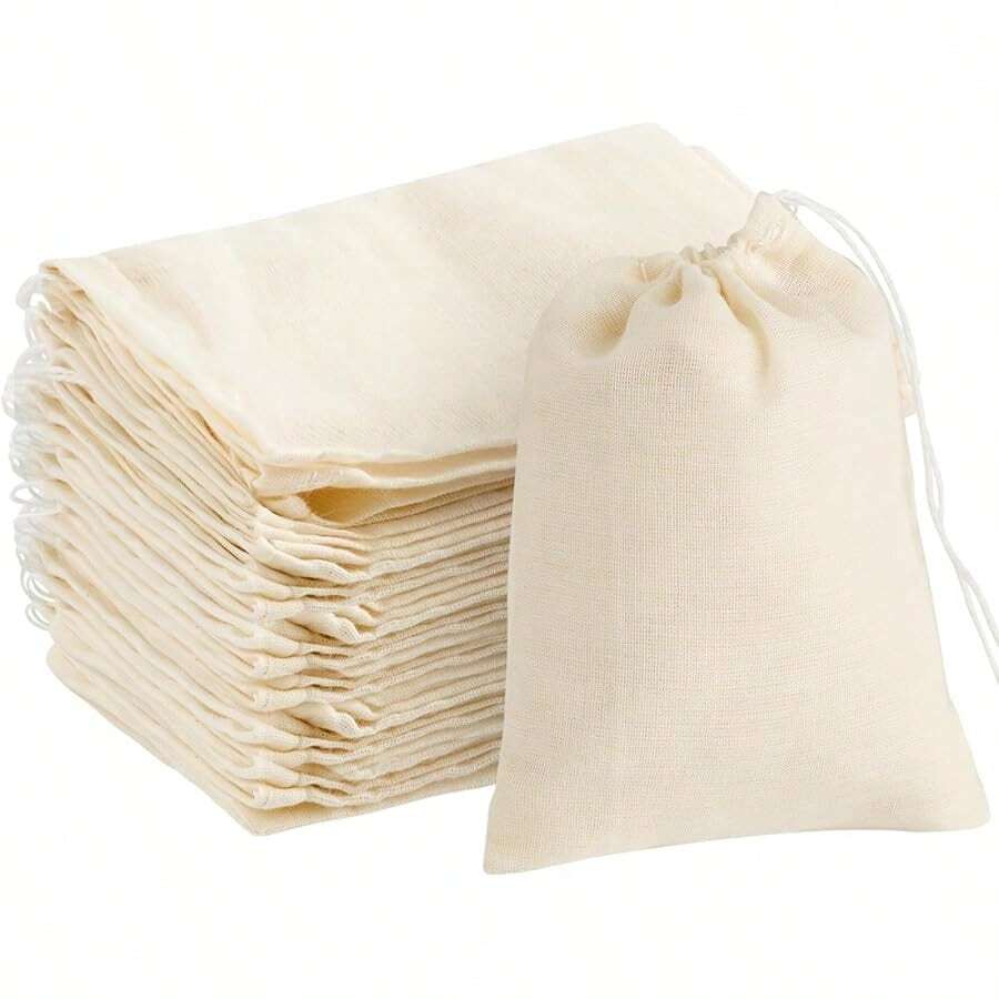Reusable Tea Bags - 24 Pack Natural Unbleached Cotton Cheesecloth Muslin Sachet Bags For Straining Coffee Tea Brew (3 X 4 Inch) - Multicolor - View 1