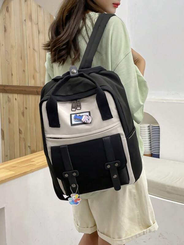 1 Simple And Stylish Backpack, Mommy Bag, Anti-Theft Backpack, Contrasting Color Backpack, College Style Summer Vacation Season Multifunctional Travel Bag, Essential For Travel Back To School Season, Student Backpacks, Campus Backpacks, College Style Backpacks, Suitable For College Students, High School Students