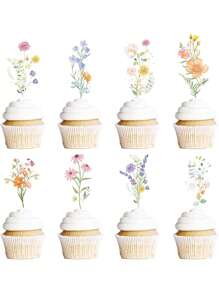 40pcsWildflower Birthday Party Decorations, Floral Cupcake Toppers Decoration, Baby In Bloom Baby Shower Cupcake Picks Decor Party Supplies For Gilrs Women