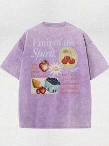 Fruit Of The Holy Spirit Christian Faith Religious Printing Vintage Washed T-Shirt, 230G, Retro Street Style. Simple And Versatile, Pure Cotton Is Of High Quality, Novel And Fashionable, And It Is A Must-Have Fashion T-Shirt For Spring And Summer. - 紫色 - 查看 2